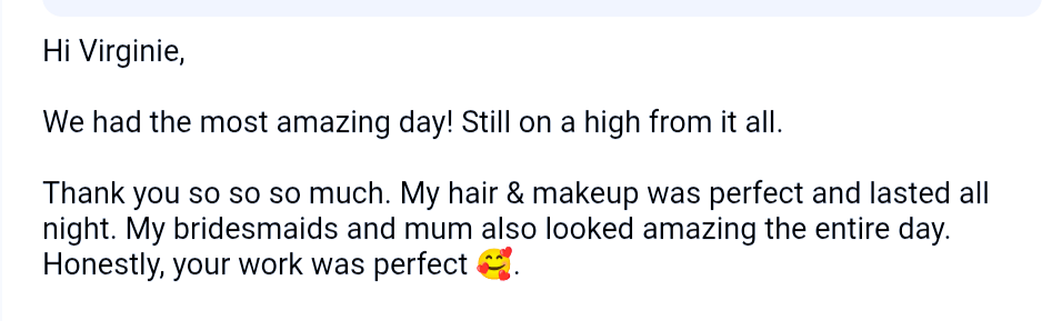 Avis client mariée maquillage coiffure Virginie Debourg Maquilleuse coiffeuse France Destination Wedding